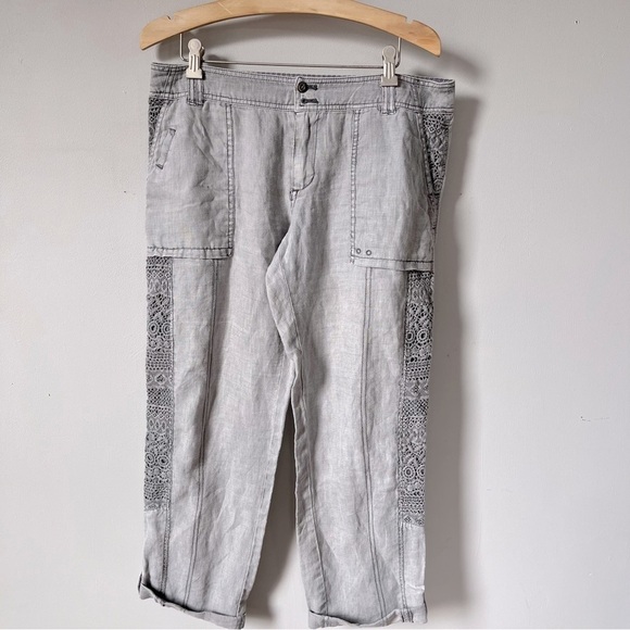 ANTHROPOLOGIE Hei Hei Marlena Gray Linen Embroidered Detail Roll Cuff Pants 28 - Picture 4 of 14